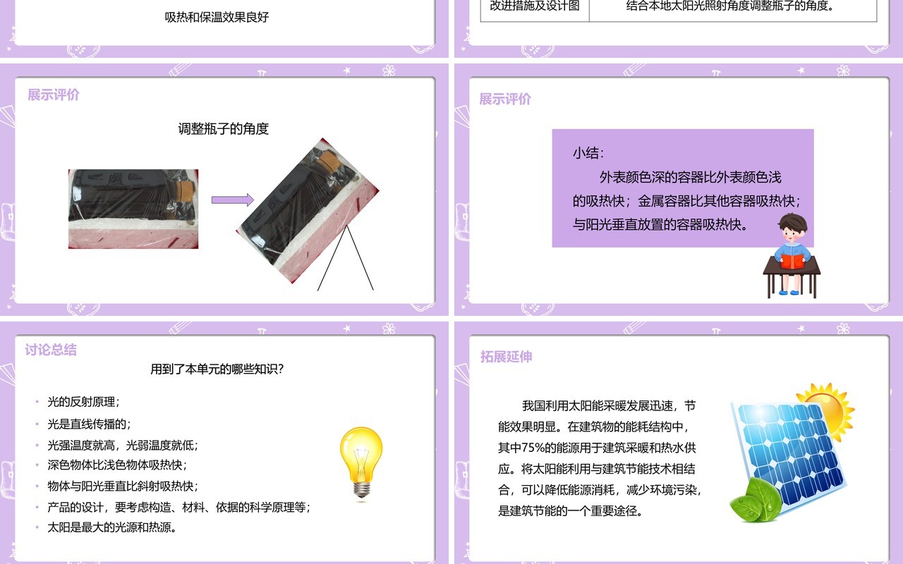 部编版五年级科学上册评价我们的太阳能热水器PPT模板
