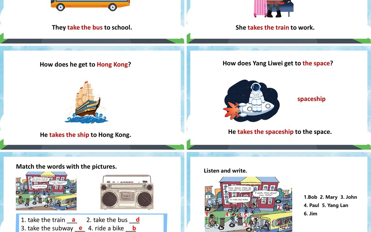 人教版七年级英语下册How do you get to school课件PPT模板