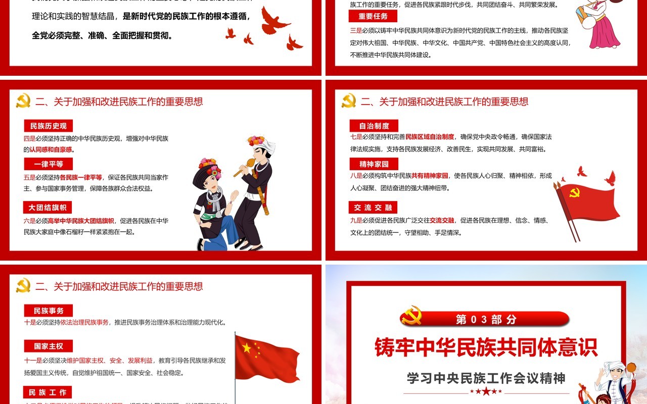 红色简约学习中央民族工作会议精神PPT模板