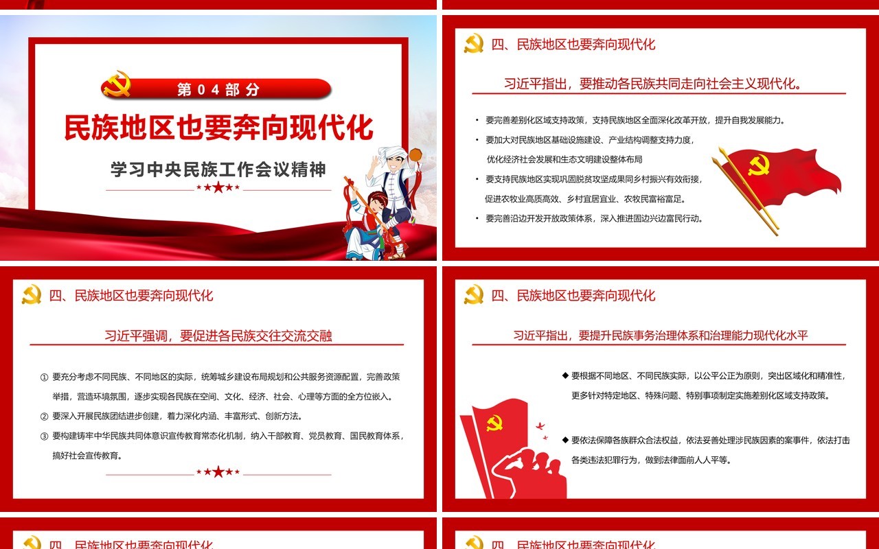 红色简约学习中央民族工作会议精神PPT模板