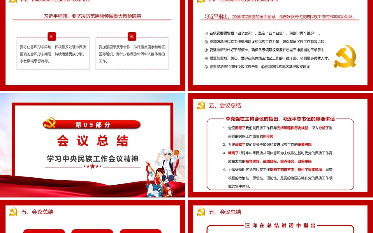 红色简约学习中央民族工作会议精神PPT模板