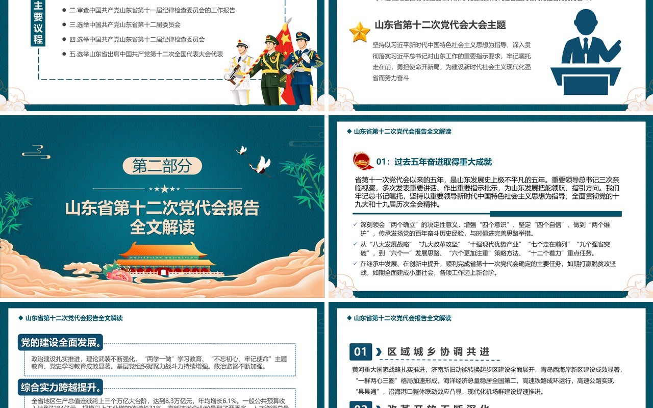 绿色中国风山东省第十二次代表大会PPT模板
