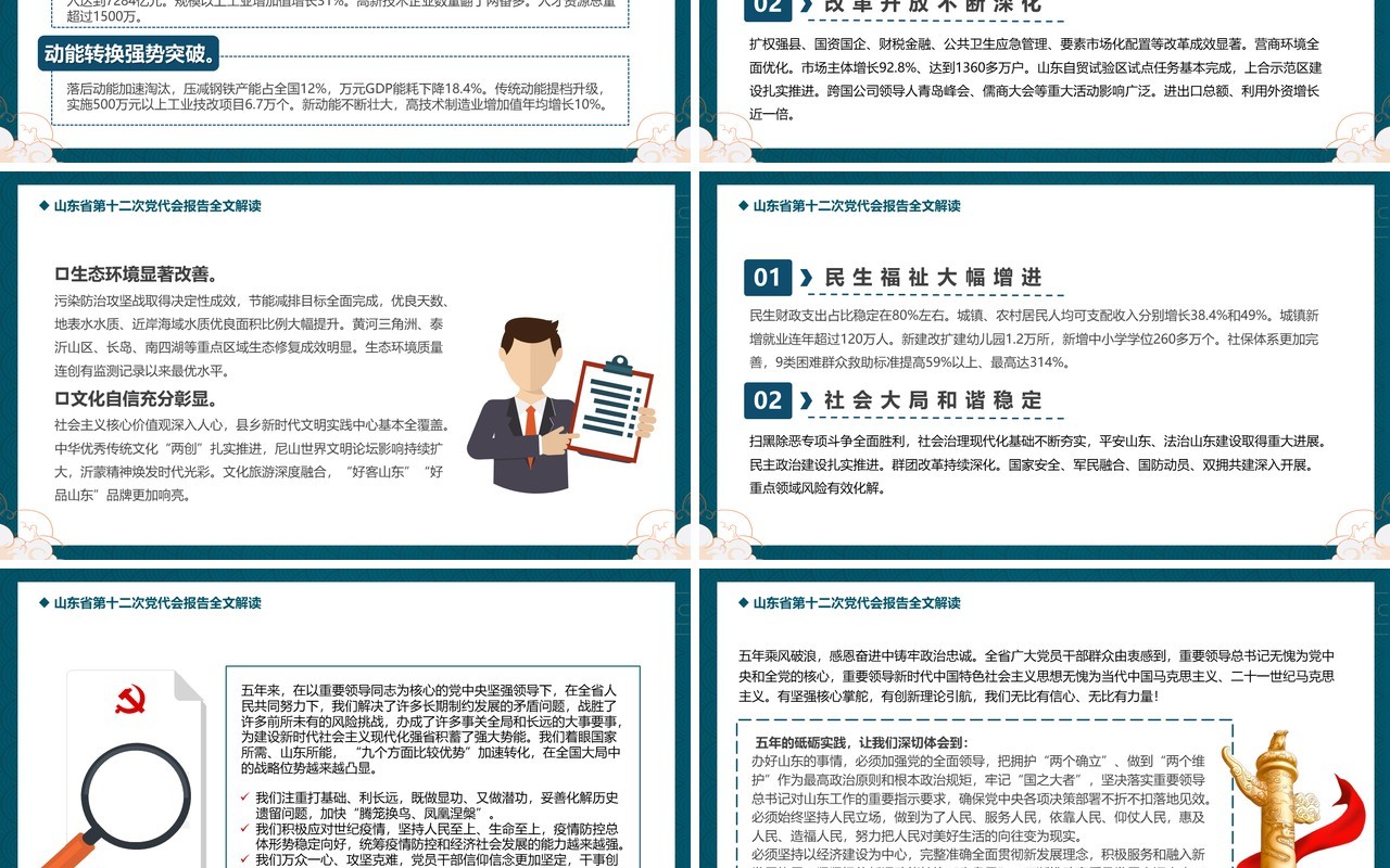 绿色中国风山东省第十二次代表大会PPT模板