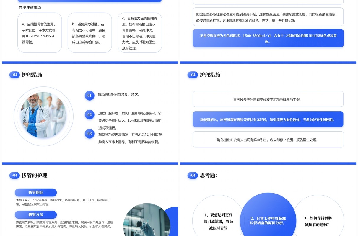 蓝色简约风胃肠减压的护理医疗护理PPT模板