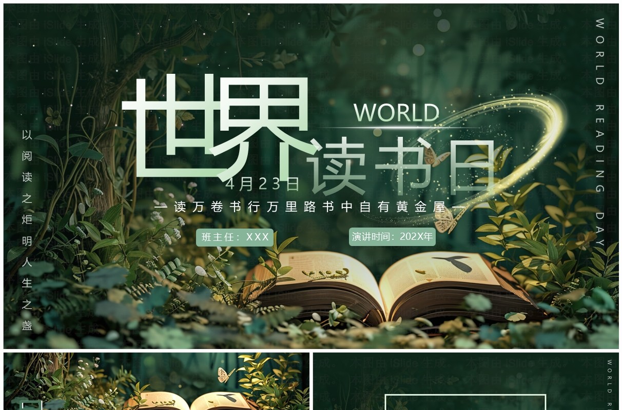 绿色简约风世界读书日介绍PPT模板
