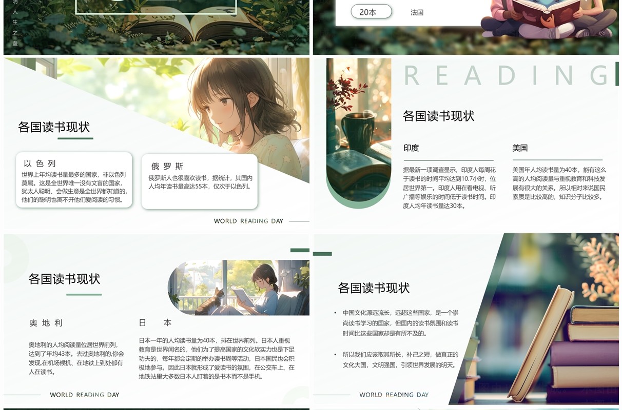绿色简约风世界读书日介绍PPT模板