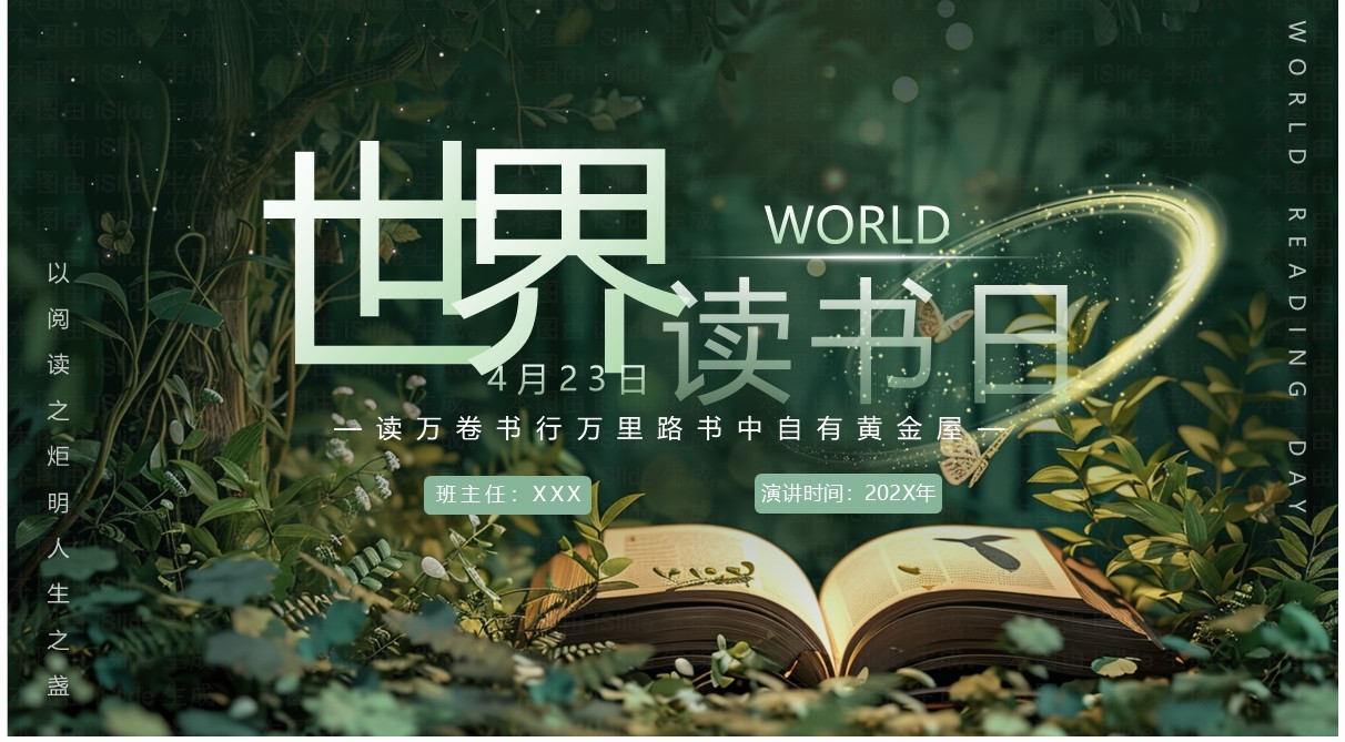 绿色简约风世界读书日介绍PPT模板