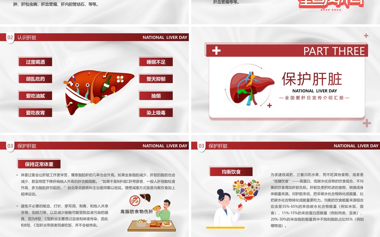 红色卡通风全国爱肝日PPT模板