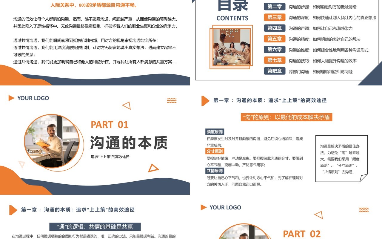 蓝色简约商务企业培训共情沟通PPT模板