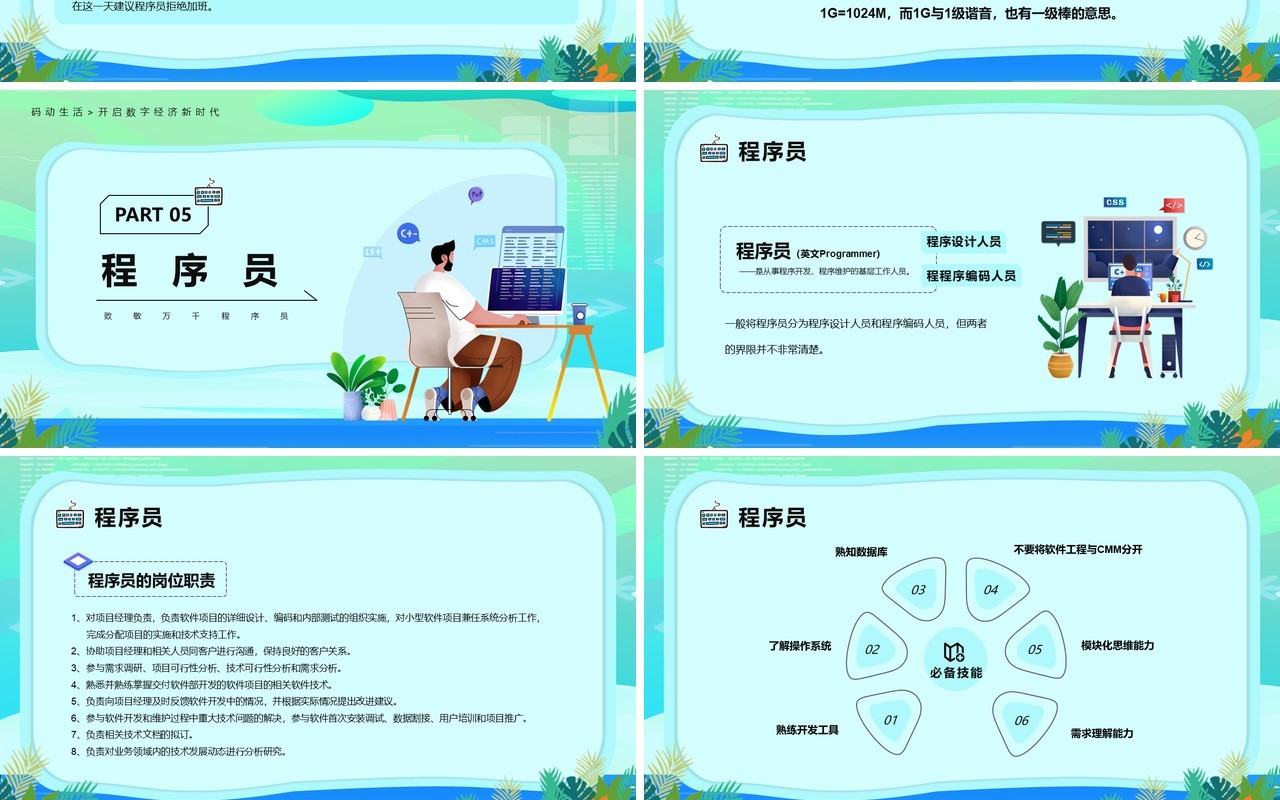 绿色卡通风1024程序猿节PPT模板