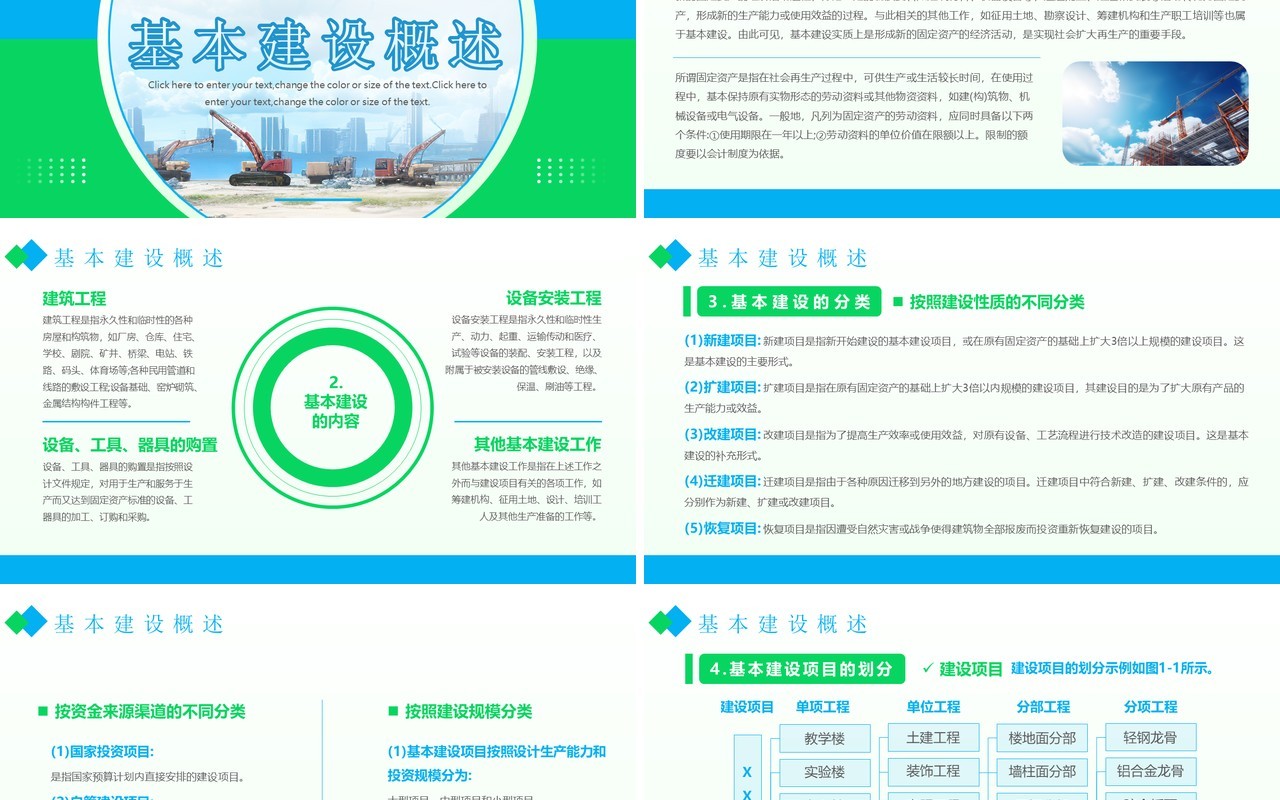 蓝绿简约风建设工程概预算概述PPT模板