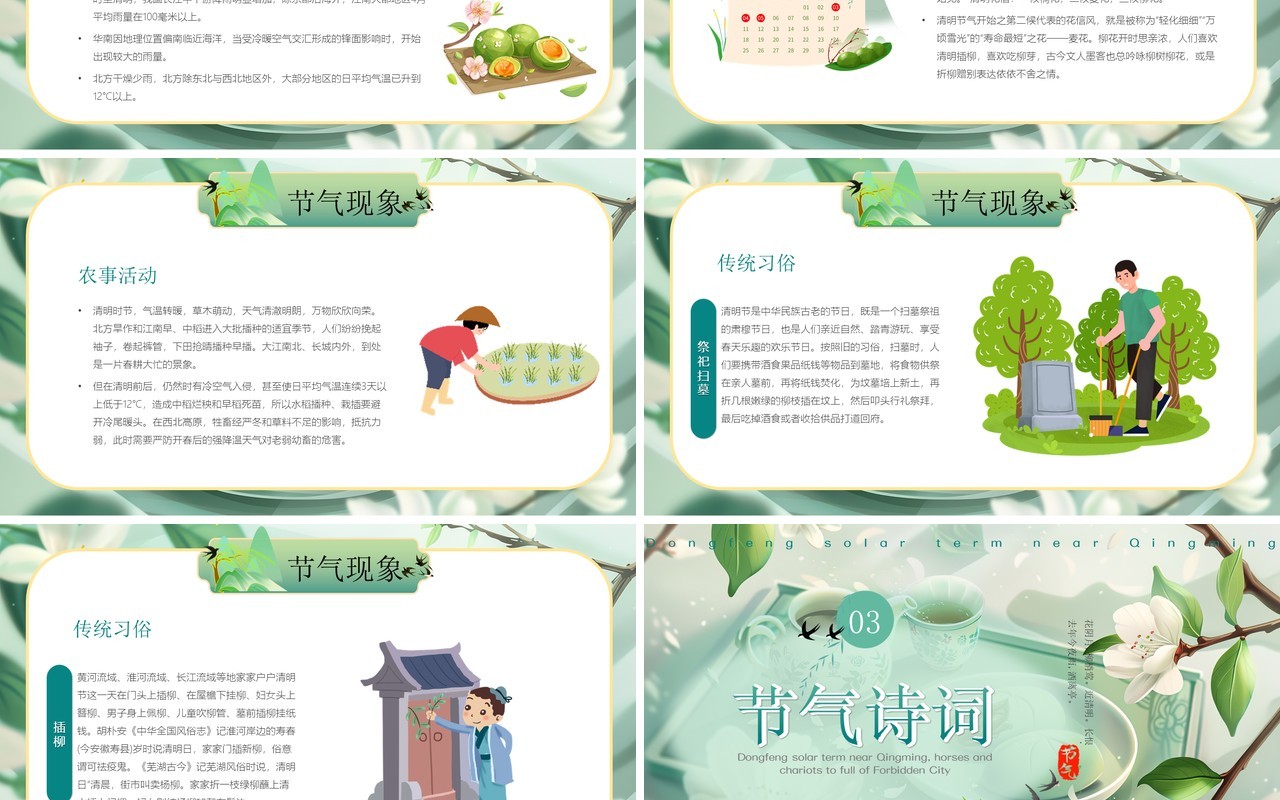 绿色清新风清明节介绍PPT模板