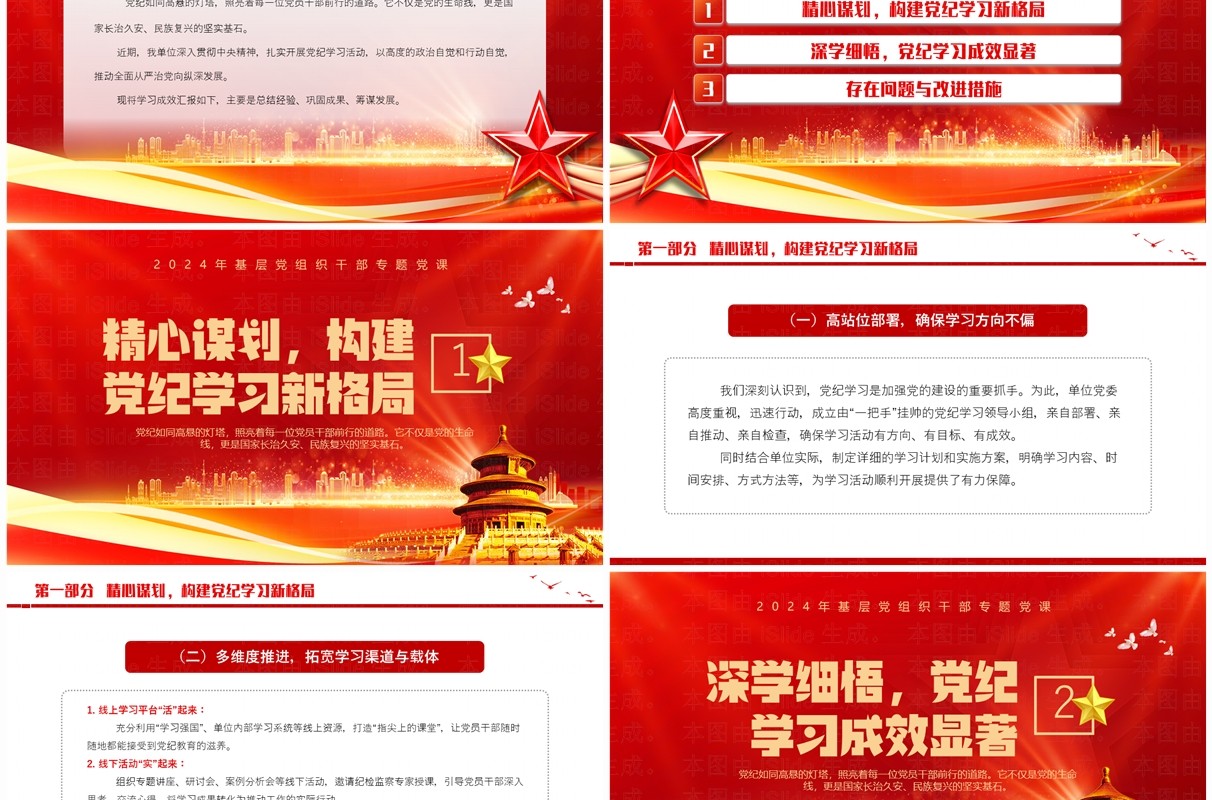 红金党政风党纪学习成效汇报材料PPT模板