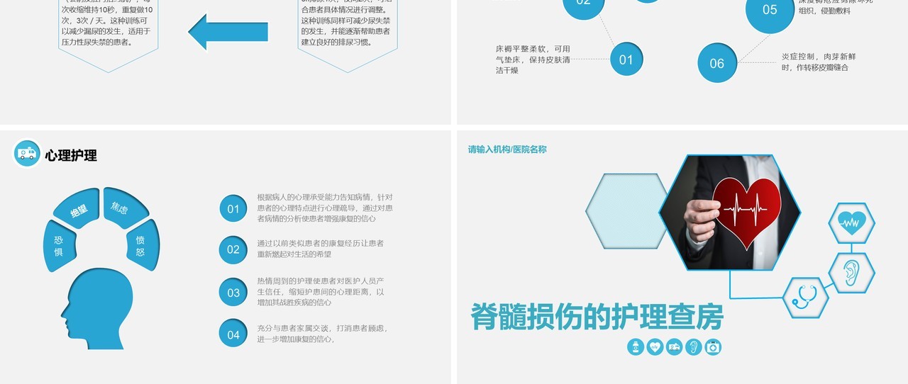 简约蓝色医院医疗脊髓损伤护理查房培训PPT模板