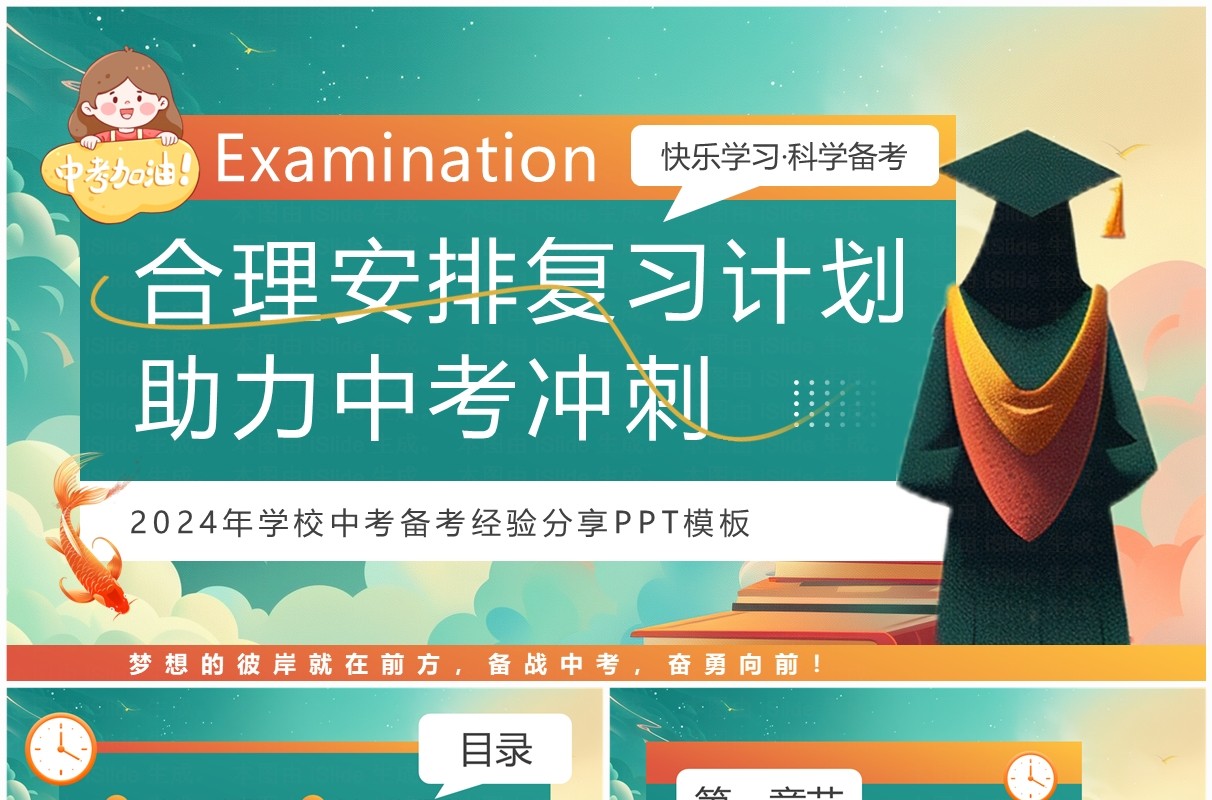 橙色插画风学校中考备考经验分享PPT模板