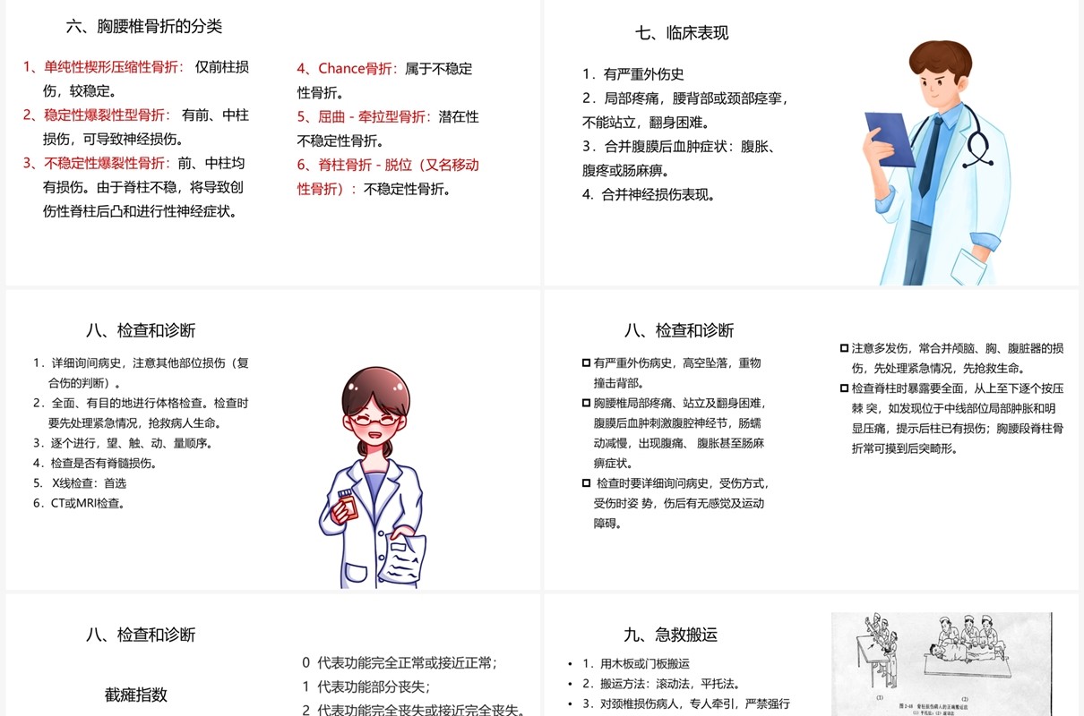 蓝色卡通风脊柱骨折与脊髓损伤PPT模板