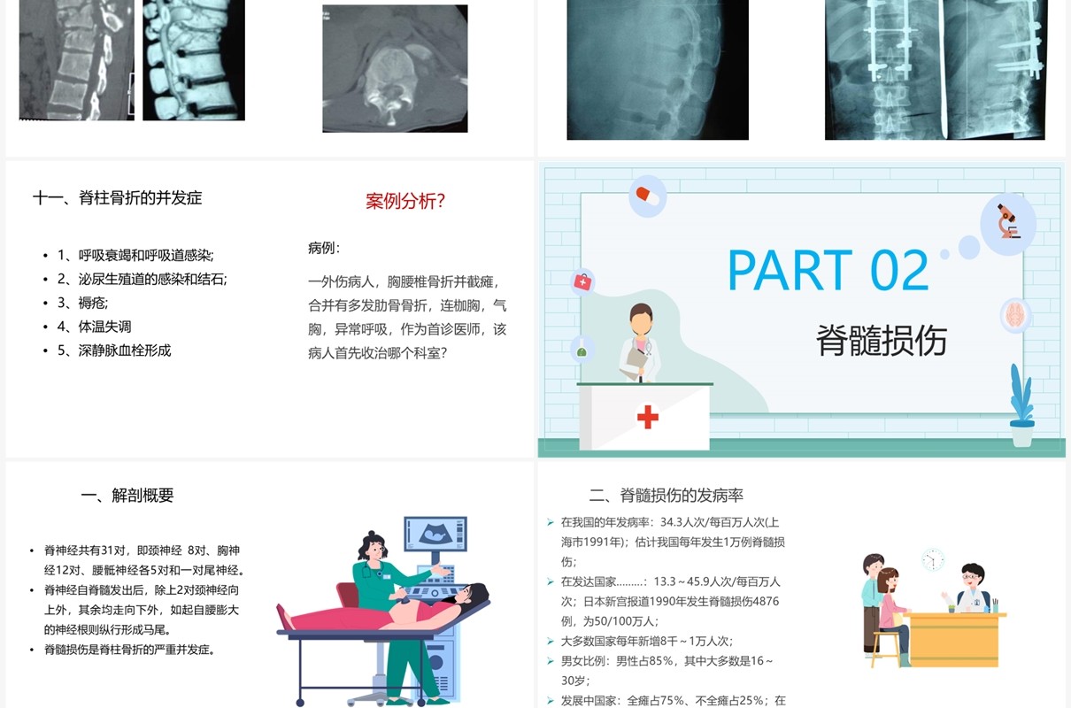 蓝色卡通风脊柱骨折与脊髓损伤PPT模板