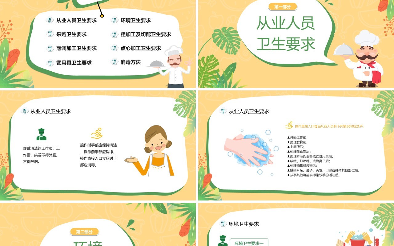 黄绿色活力卡通幼儿园厨师培训PPT模板