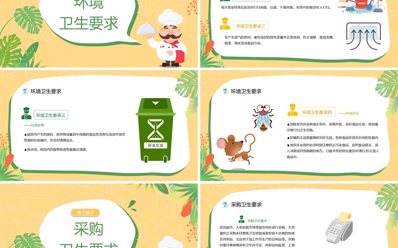 黄绿色活力卡通幼儿园厨师培训PPT模板