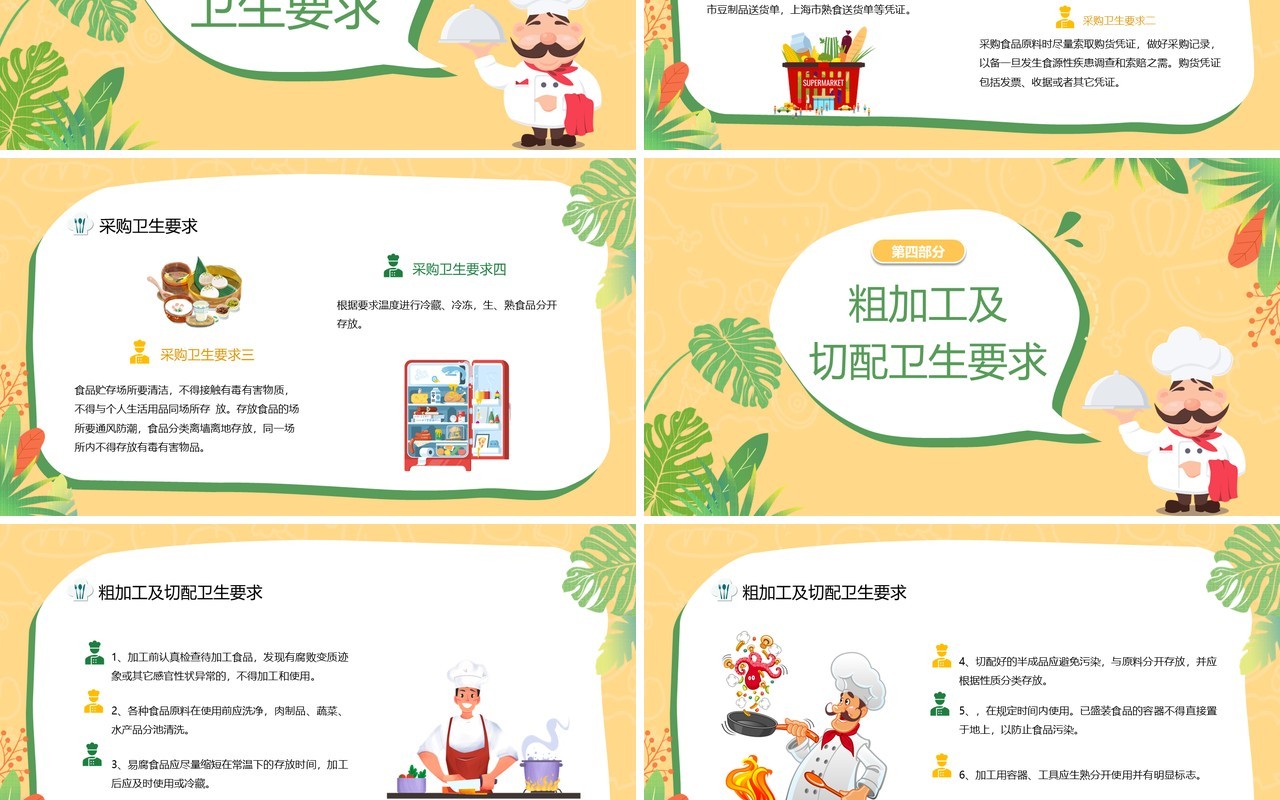 黄绿色活力卡通幼儿园厨师培训PPT模板