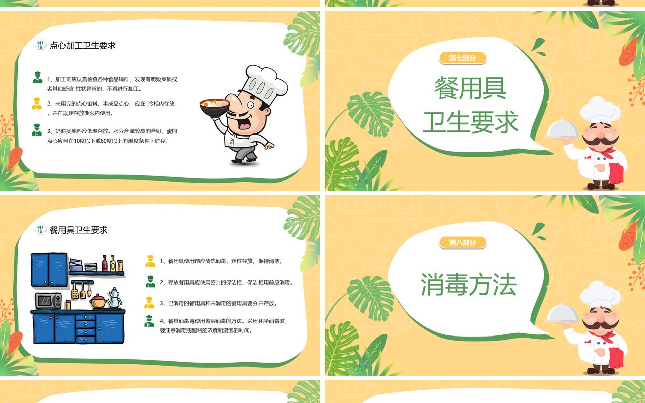 黄绿色活力卡通幼儿园厨师培训PPT模板