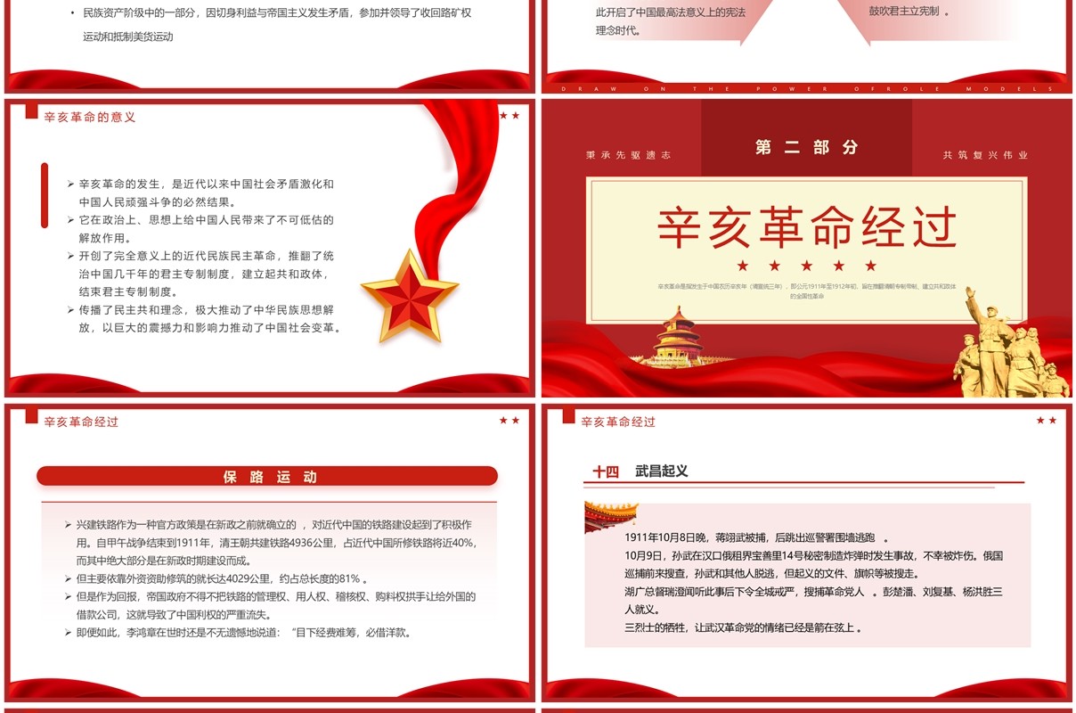 红色简约风纪念辛亥革命113周年PPT模板