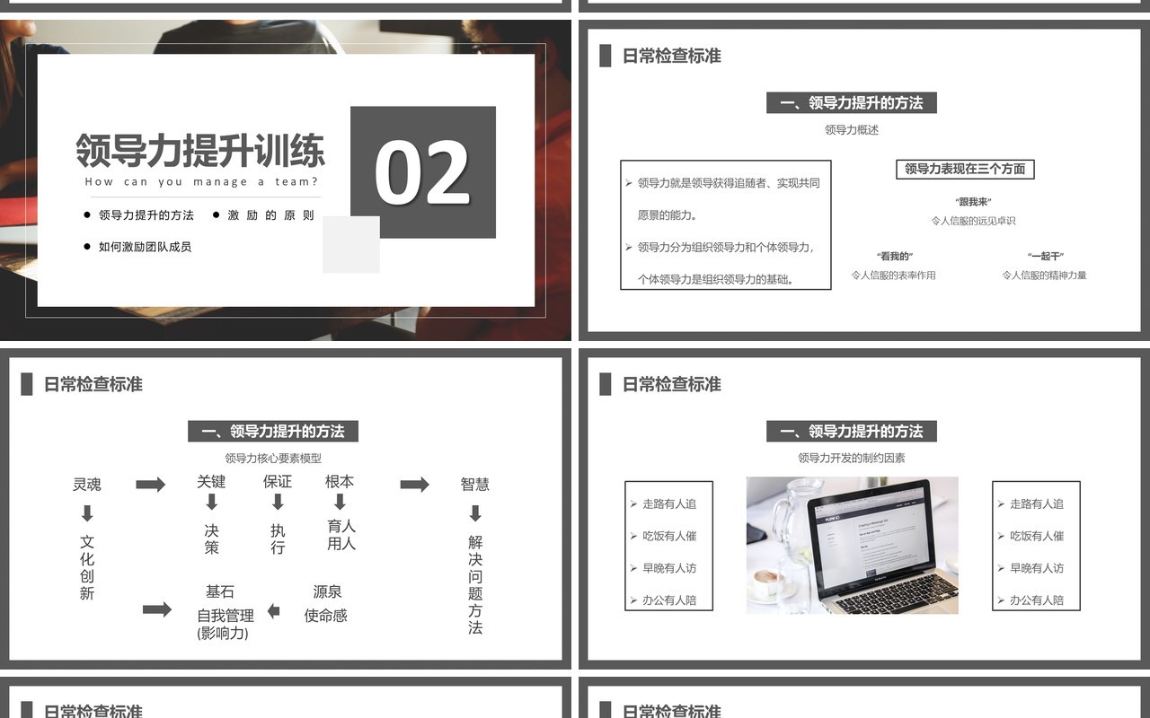 灰色简约风团队管理和领导力修炼PPT模板