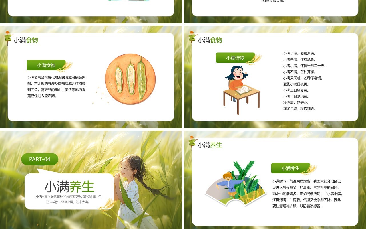 绿色插画风二十四传统小满节气PPT模板