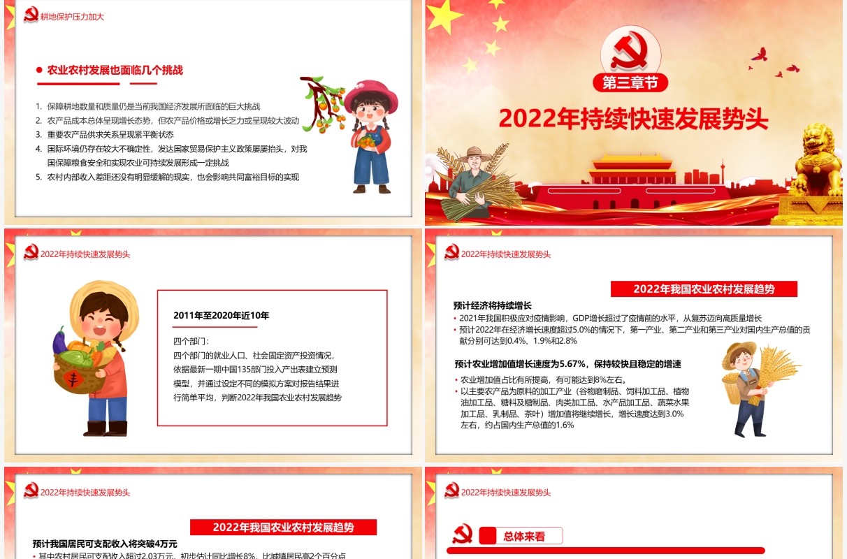 红色党政保障农业农村优先发展PPT模板