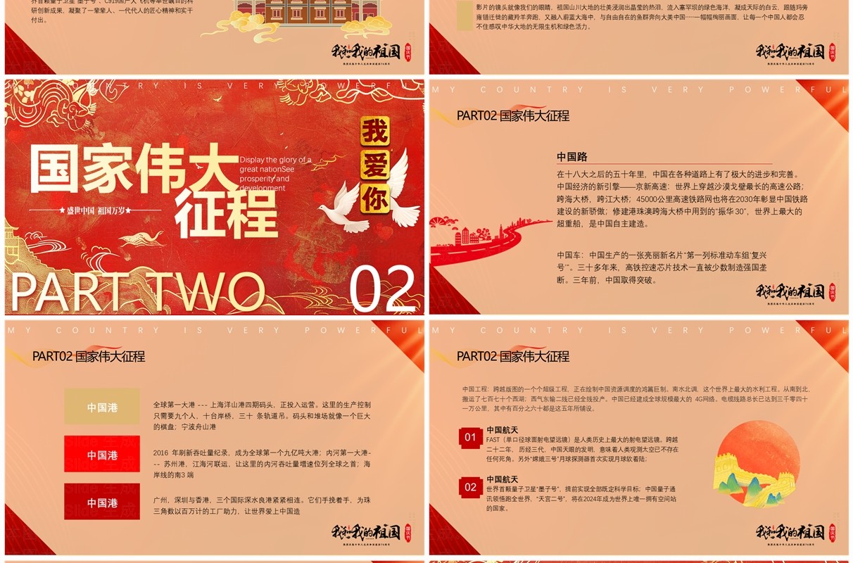 红色国潮风厉害了我的国PPT模版