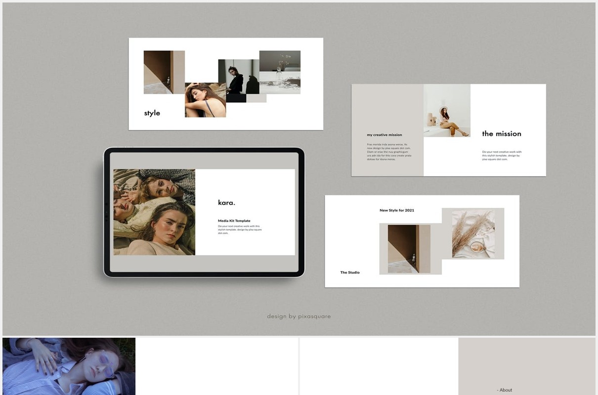 简约简洁图文展示汇报PPT模板KARA - Media Press Kit Powerpoint Template