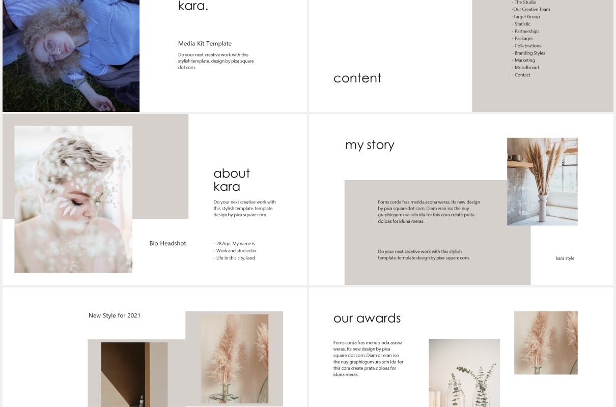 简约简洁图文展示汇报PPT模板KARA - Media Press Kit Powerpoint Template