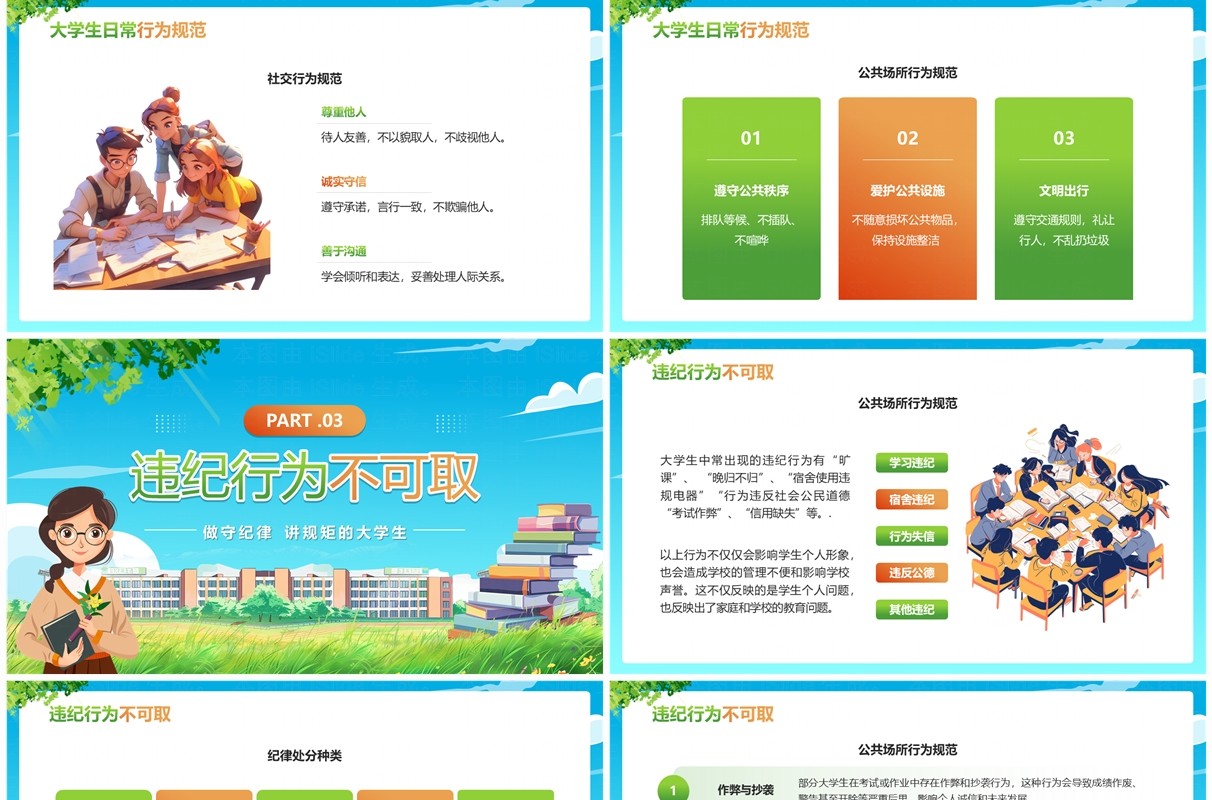 蓝色卡通风大学生开学第一课PPT模板