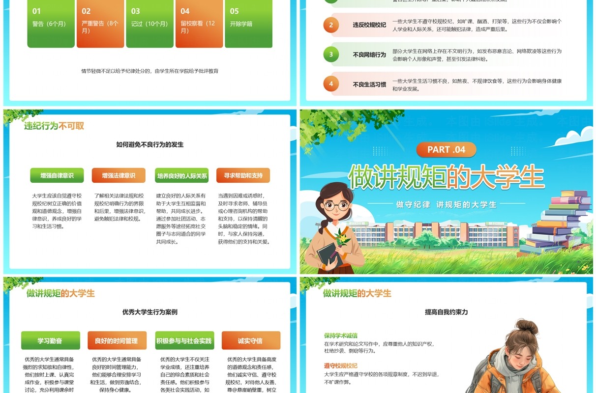 蓝色卡通风大学生开学第一课PPT模板