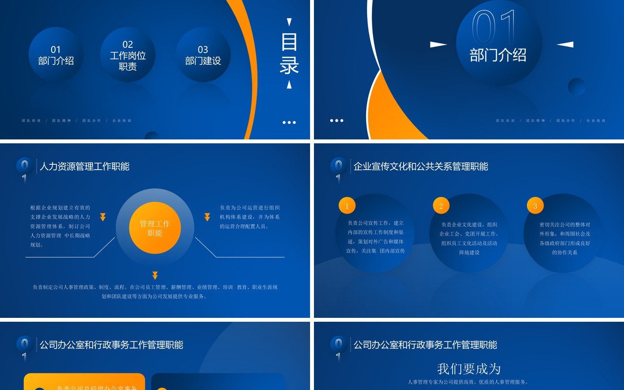 黄蓝色简约风人事行政部门团队建设PPT模板