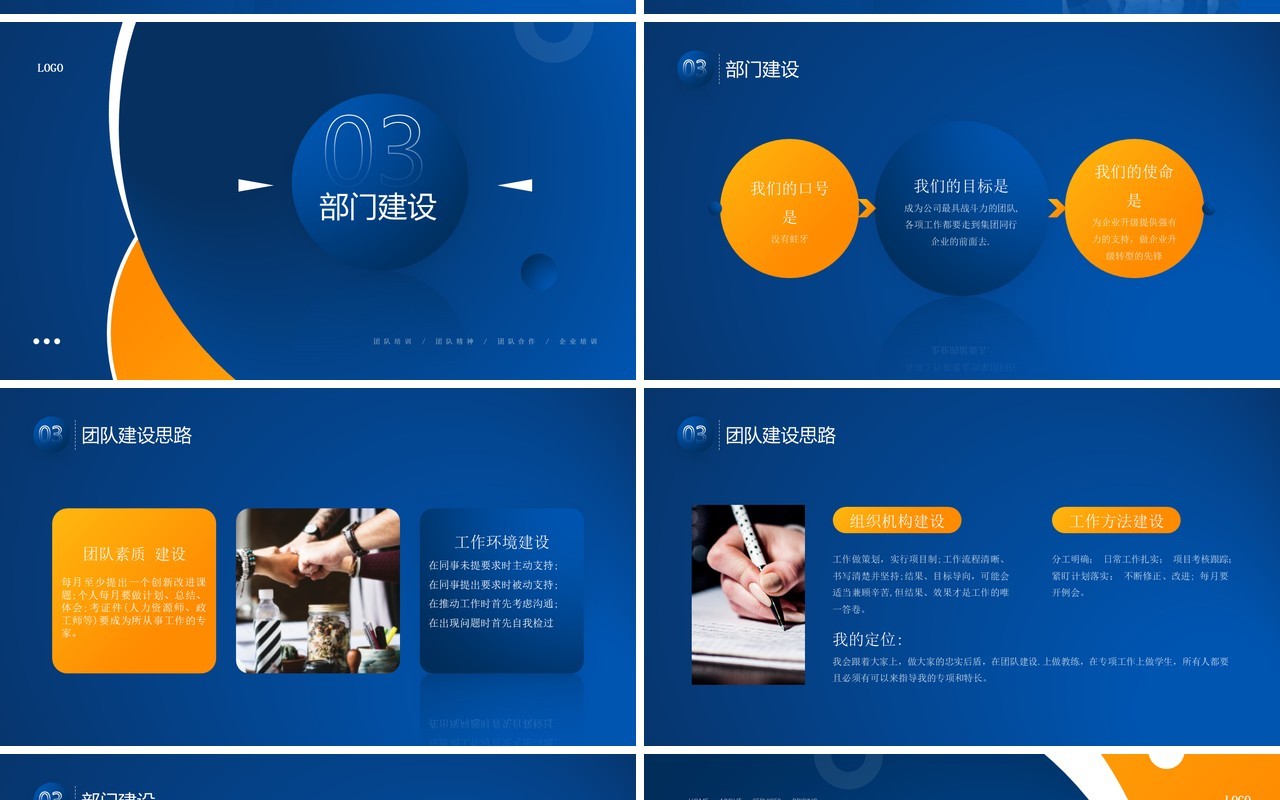 黄蓝色简约风人事行政部门团队建设PPT模板