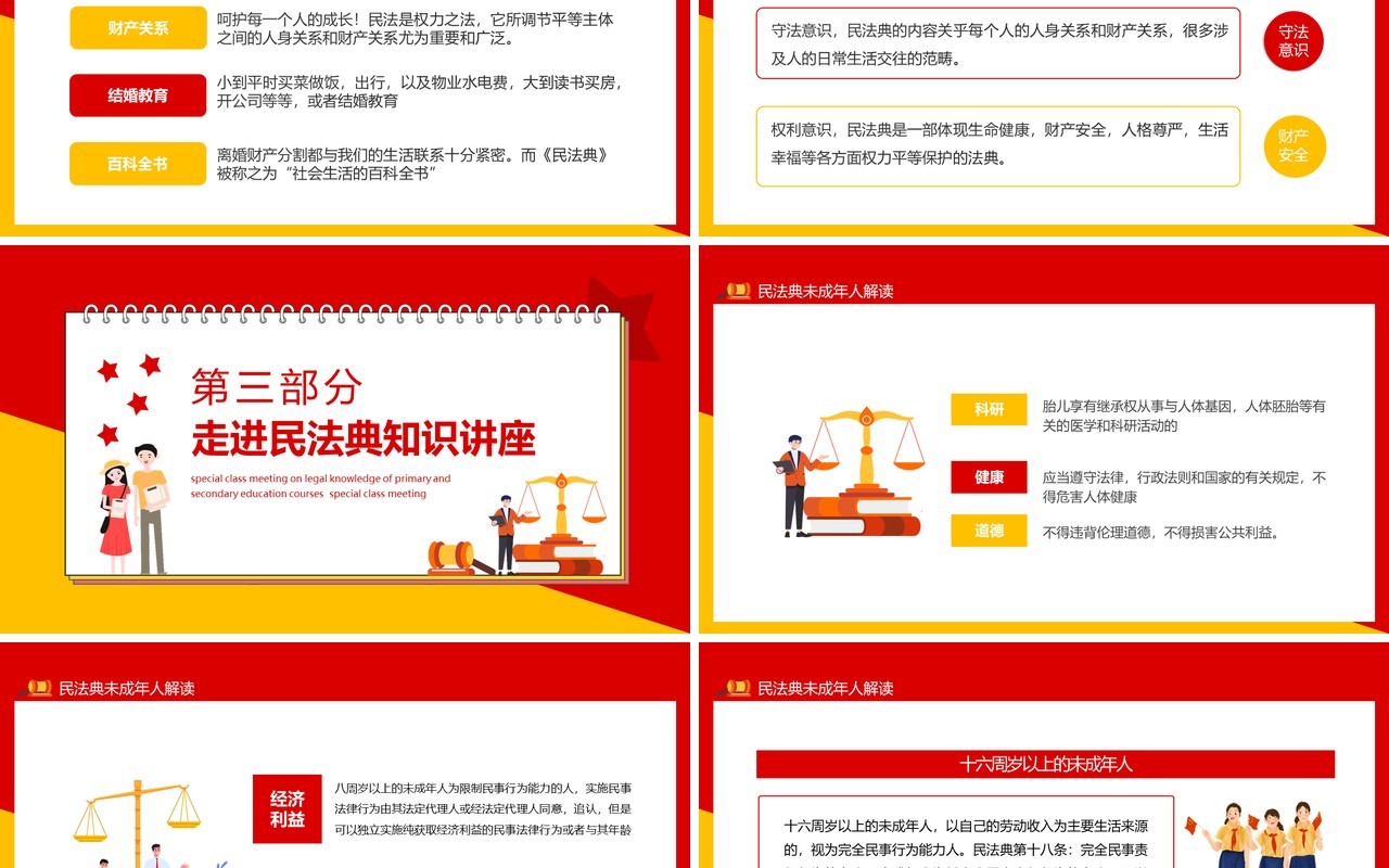 中学生民法典主题班会中小学教育培训班法律知识专题班会动态PPT模板