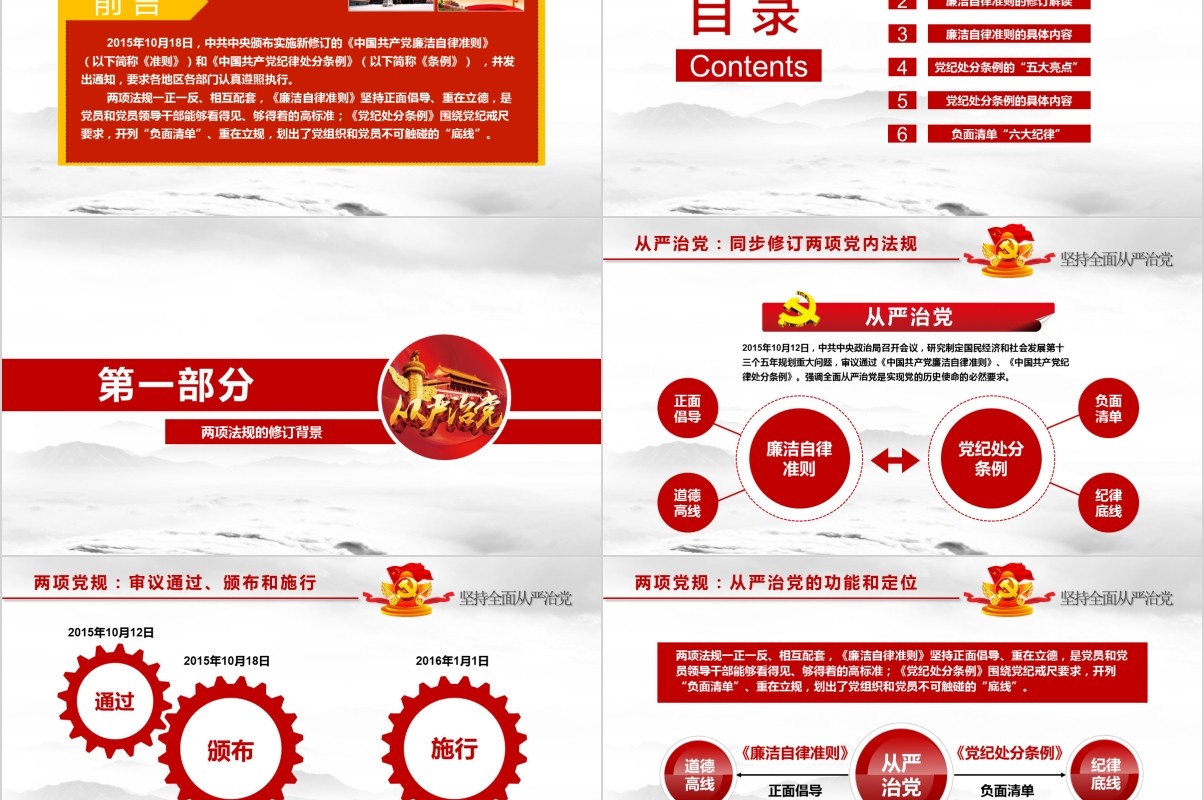 从严治党深入学习贯彻准则新条例解读政府廉洁自律工作报告党课PPT模板