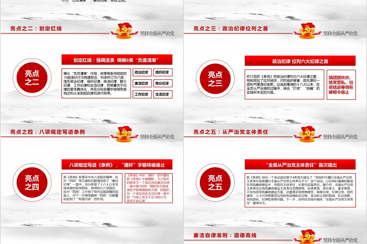从严治党深入学习贯彻准则新条例解读政府廉洁自律工作报告党课PPT模板