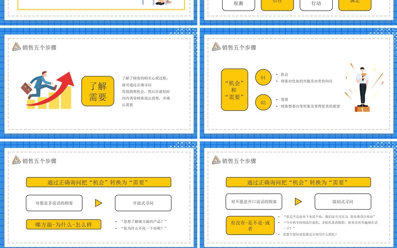 蓝色卡通风销售技巧培训PPT模板
