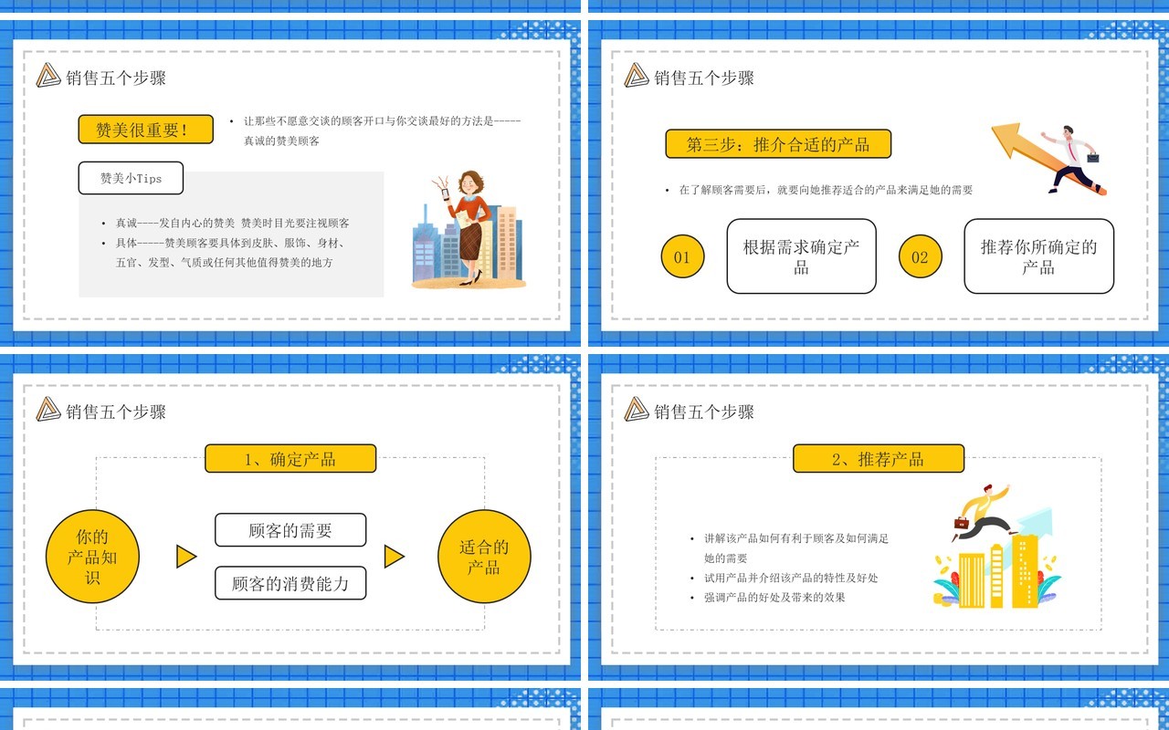 蓝色卡通风销售技巧培训PPT模板