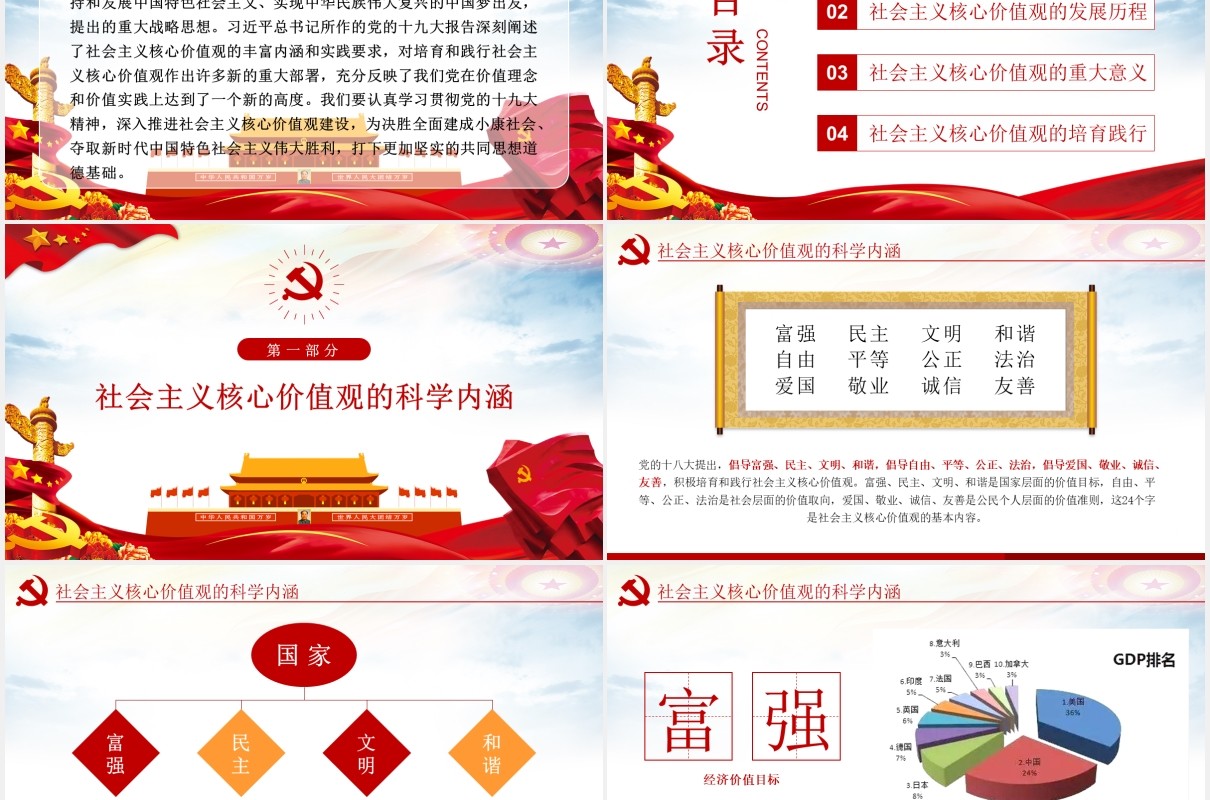 不忘初心学习贯彻社会主义核心价值观党建PPT模板