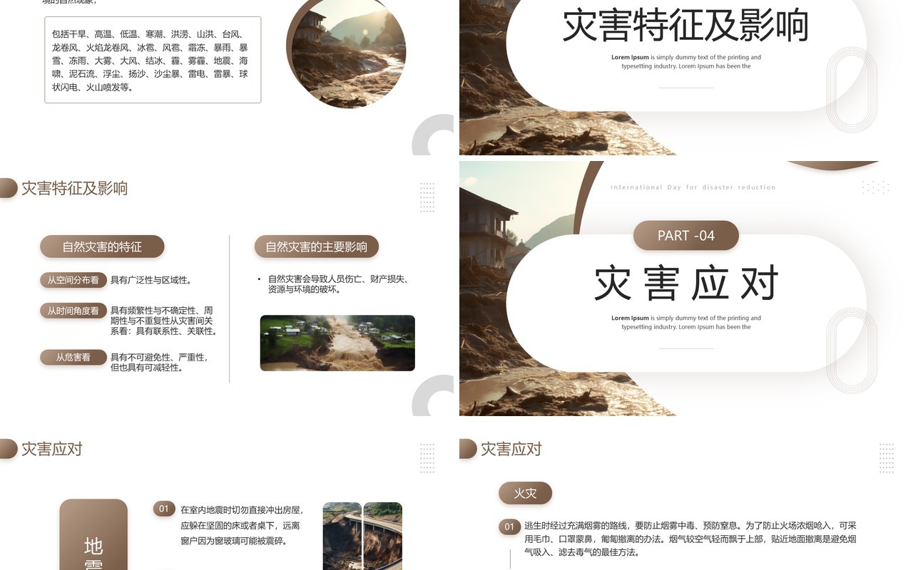 棕色简约风国际减灾日主题介绍PPT模板
