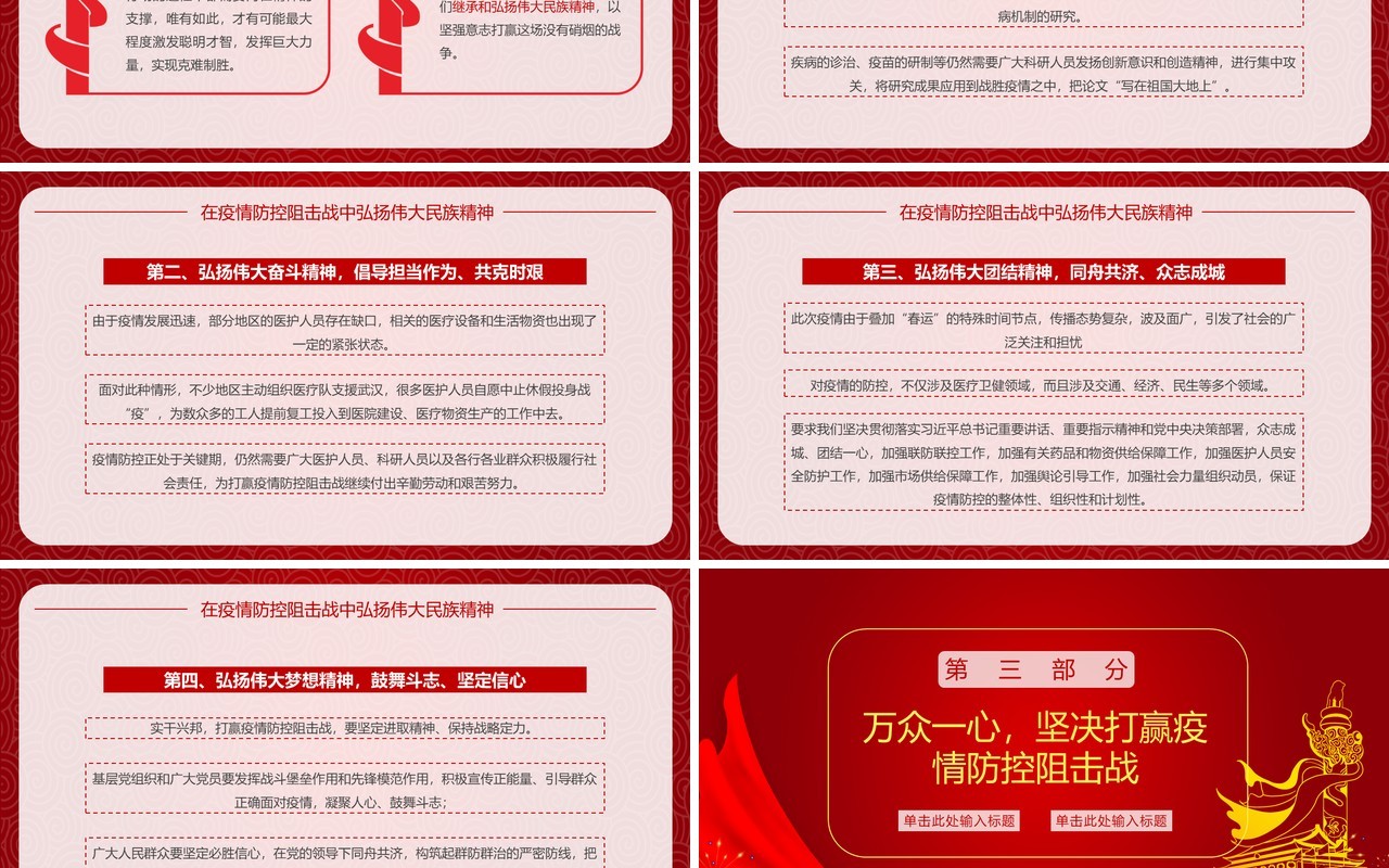 战胜疫情弘扬伟大民族精神PPT模板