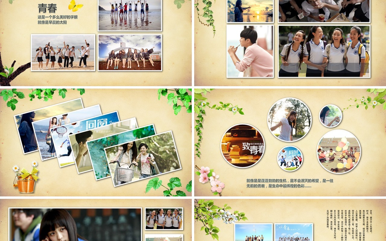 致青春怀旧同学聚会相册PPT模板