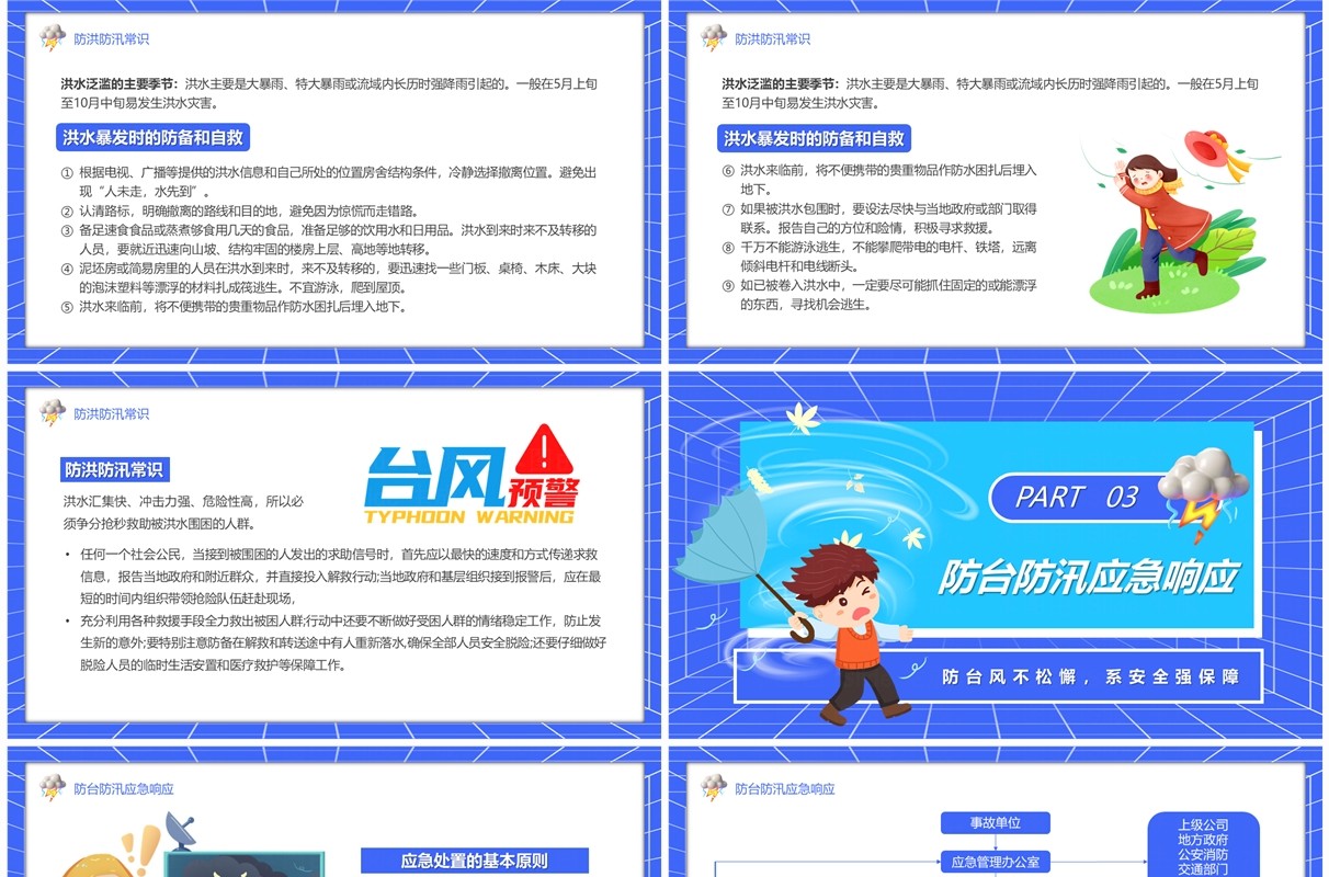 蓝色卡通风预防台风安全教育班会PPT模板