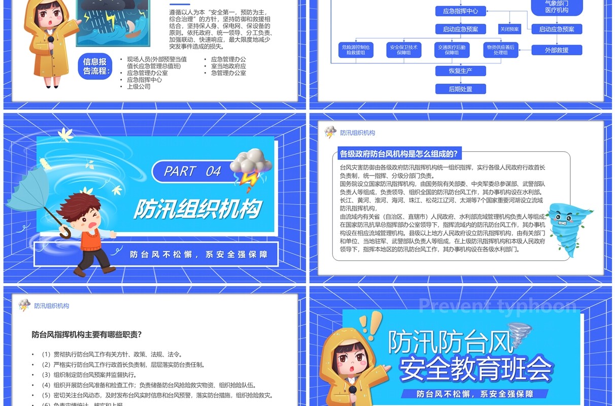 蓝色卡通风预防台风安全教育班会PPT模板