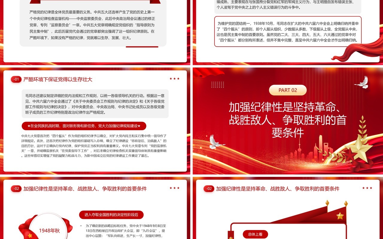 红色党政风加强纪律性革命无不胜PPT模板