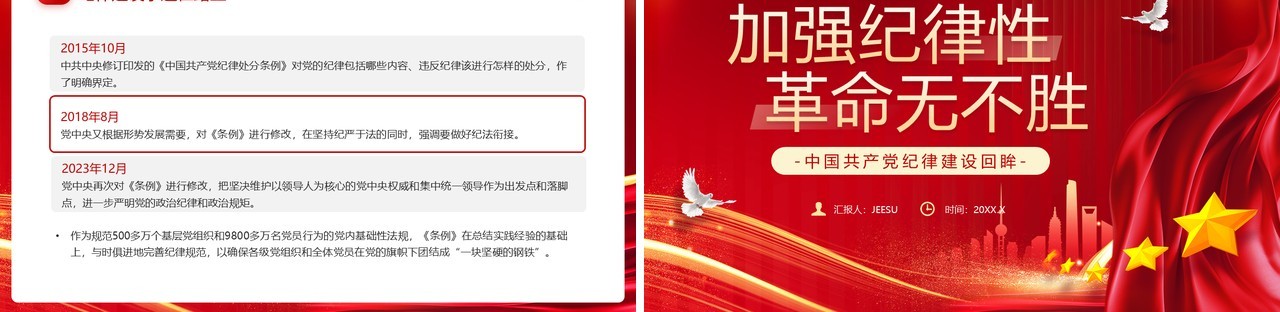红色党政风加强纪律性革命无不胜PPT模板