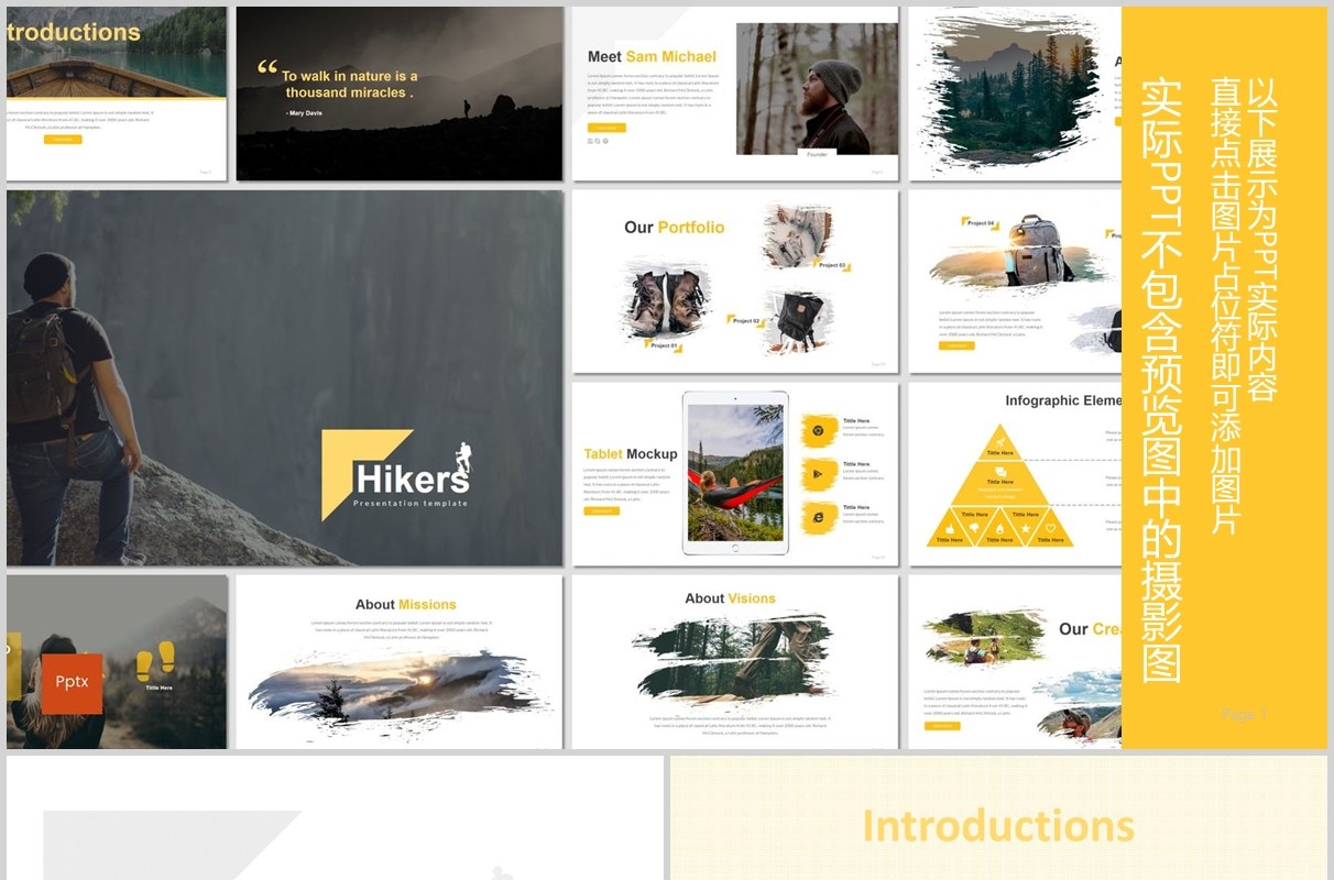 徒步旅行者旅游计划书PPT模板图文排版设计Hikers - Powerpoint Template